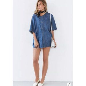 Silence + Noise Stevie Oversize Jersey Dress Size LARGE Blue Denim Button up Top